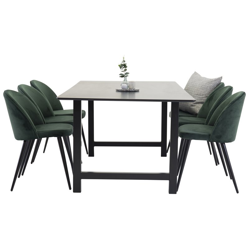 Count Dining Table - Black / Black, Velvet Chair - Green_6