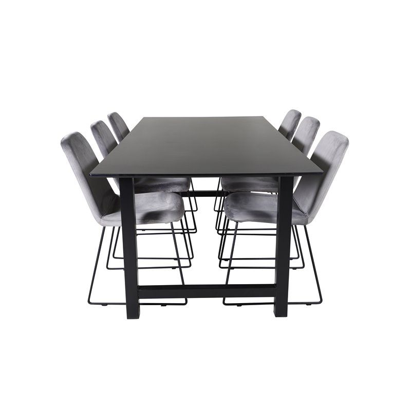 Count Dining Table - 220*100*H75 - Black / Black, Muce Dining Chair - Black Legs - Grey Velvet_6