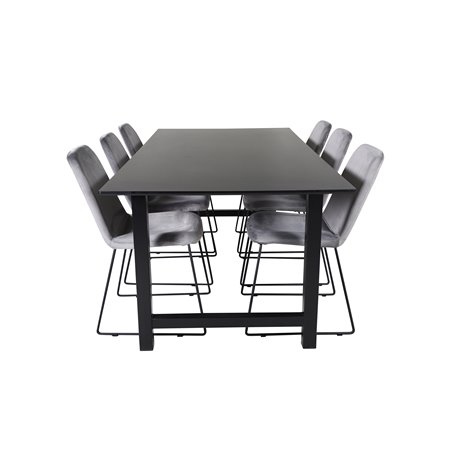 Count Dining Table - 220*100*H75 - Black / Black, Muce Dining Chair - Black Legs - Grey Velvet_6