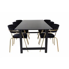 Count Dining Table - 220*100*H75 - Black / Black, Arrow armchair - Brass Legs - Black Velvet_6