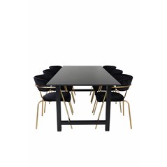 Count Dining Table - 220*100*H75 - Black / Black, Arrow armchair - Brass Legs - Black Velvet_6