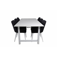 Count Dining Table - 220*100*H75 - White / White, Plaza Dining Chair - White Legs - Black Fabric_6