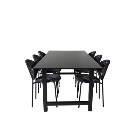 Count Dining Table - 220*100*H75 - Black / Black, Vault Dining Chair - Black legs - Black Flower printed fabric_6