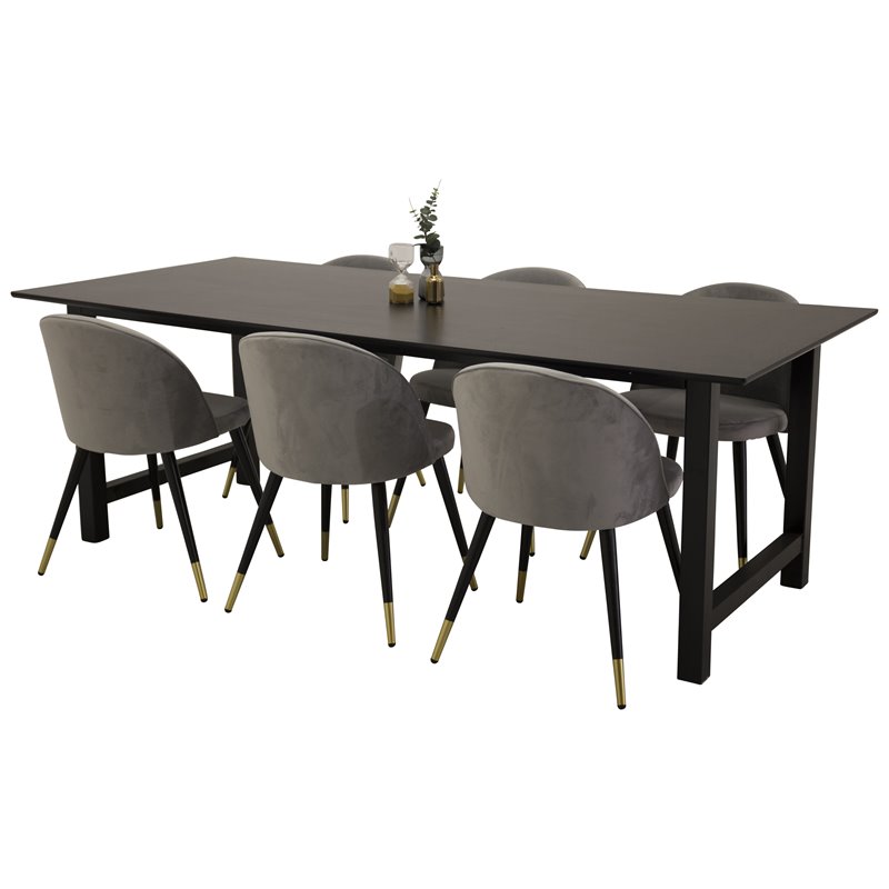 Count Dining Table - 220*100*H75 - Black / Black, Velvet Dining Chair Brass - Light Grey / Black_6