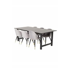 Count Dining Table - 220*100*H75 - Black / Black, Velvet Dining Chair Brass - Light Grey / Black_6