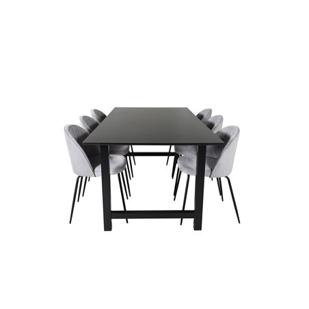 Count Dining Table - 220*100*H75 - Black / Black, Wrinkles Dining Chair - Black Legs - Grey Velvet_6