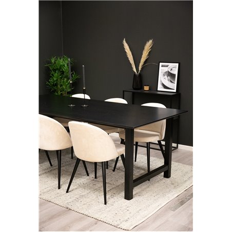 Count Dining Table - 220*100*H75 - Black / Black, Velvet Dining Chair - Beige / Black_6