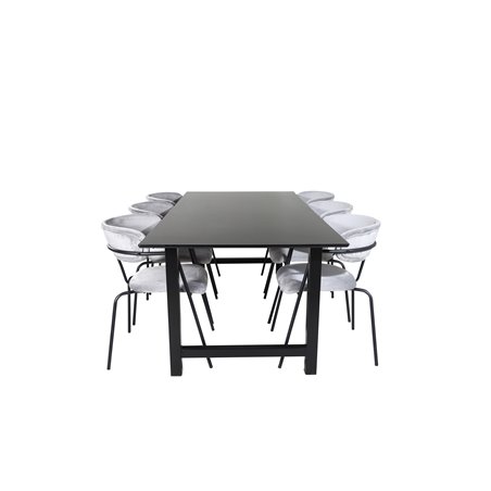 Count Dining Table - 220*100*H75 - Black / Black, Arrow armchair - Black Legs - Grey Velvet_6