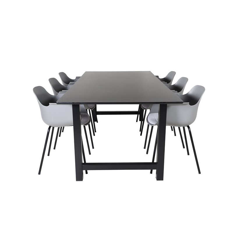 Count Dining Table - 220*100*H75 - Black / Black, Comfort Plastic Dining Chair - Black Legs - Grey Plastic_6