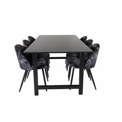 Count Dining Table - 220*100*H75 - Black / Black, Velvet Dining Chair - Black Flower fabric_6