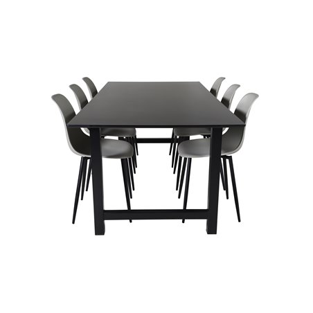 Count Dining Table - 220*100*H75 - Black / Black, Polar Plastic Dining Chair - Black Legs / Grey Plastic_6