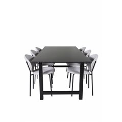 Count Dining Table - 220*100*H75 - Black / Black, Vault Dining Chair - Black Legs - Grey Fabric_6