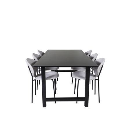 Count Dining Table - 220*100*H75 - Black / Black, Vault Dining Chair - Black Legs - Grey Fabric_6