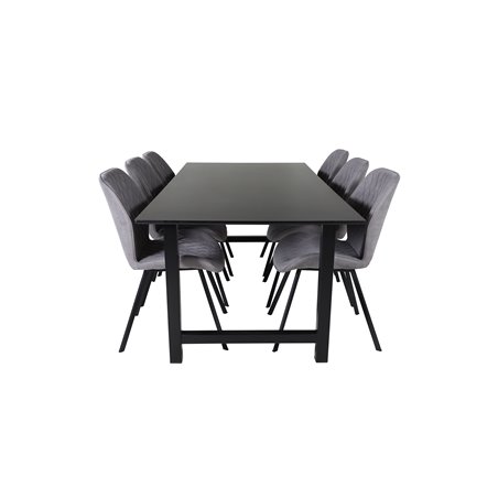 Count Dining Table - 220*100*H75 - Black / Black, Gemma Dining Chair - Black Legs - Grey Fabric_6