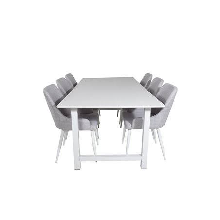 Count Dining Table - 220*100*H75 - White / White, Plaza Dining chair - White legs - Light  Grey Fabric_6