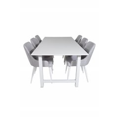 Count Dining Table - 220*100*H75 - White / White, Plaza Dining chair - White legs - Light  Grey Fabric_6