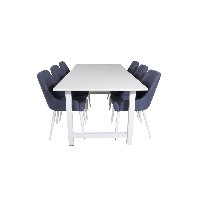 Count Dining Table - 220*100*H75 - White / White, Plaza Dining Chair - White Legs - Blue Fabric_6