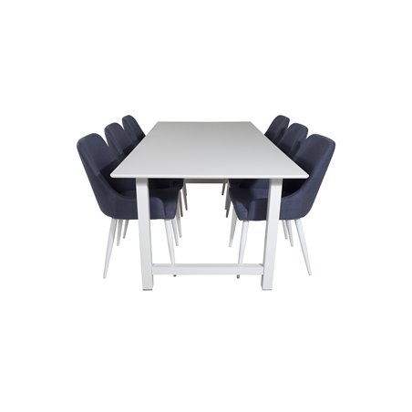 Count Dining Table - 220*100*H75 - White / White, Plaza Dining Chair - White Legs - Blue Fabric_6