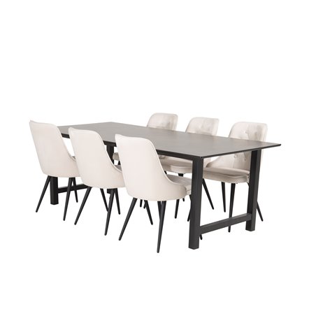 Count Dining Table - 220*100*H75 - Black / Black, Velvet Deluxe Dining Chair - Beige / Black_6