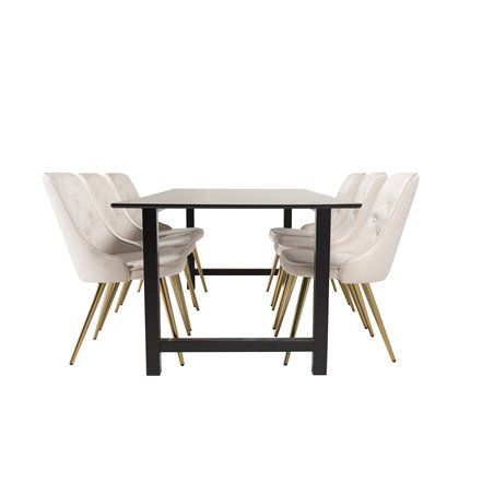 Count Dining Table - 220*100*H75 - Black / Black, Velvet Deluxe Dining Chair - Beige / Brass_6