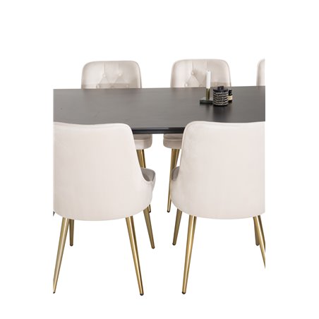 Count Dining Table - 220*100*H75 - Black / Black, Velvet Deluxe Dining Chair - Beige / Brass_6