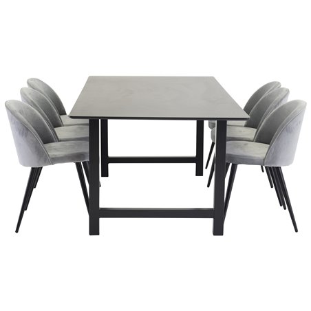 Count Dining Table - 220*100*H75 - Black / Black, Velvet Dining Chair - Light Grey / Black_6