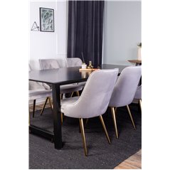 Count Dining Table - 220*100*H75 - Black / Black, Velvet Deluxe Dining Chair - Light Grey / Brass_6