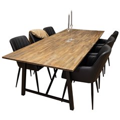 Malang Dining Table - 250*100*H76 - Dark Teak / Black, Comfort Dining Chair - Black / Black_6