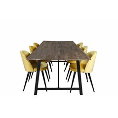 Malang Dining Table - 250*100*H76 - Dark Teak / Black, Velvet Dining Chair - Yellow / Black_6