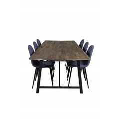 Malang Dining Table - 250*100*H76 - Dark Teak / Black, Polar Dining Chair - Black Legs - Blue Fabric_6