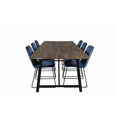 Malang Dining Table - 250*100*H76 - Dark Teak / Black, Muce  Dining Chair - Black Legs - Blue  Velvet_6