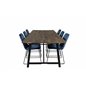 Malang Dining Table - 250*100*H76 - Dark Teak / Black, Muce  Dining Chair - Black Legs - Blue  Velvet_6