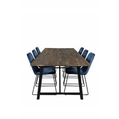 Malang Dining Table - 250*100*H76 - Dark Teak / Black, Muce  Dining Chair - Black Legs - Blue  Velvet_6