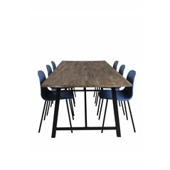 Malang Dining Table - 250*100*H76 - Dark Teak / Black, Arctic Dining Chair - Black Legs - Blue Plastic_6