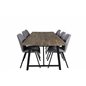 Malang Dining Table - 250*100*H76 - Dark Teak / Black, Gemma  Dining Chair - Black Legs - Grey Fabric_6