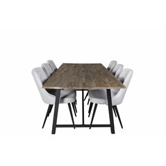 Malang Dining Table - 250*100*H76 - Dark Teak / Black, Velvet Deluxe Dining Chair - Black Legs - Light Grey Fabric_6