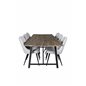 Malang Dining Table - 250*100*H76 - Dark Teak / Black, Velvet Deluxe Dining Chair - Black Legs - Light Grey Fabric_6