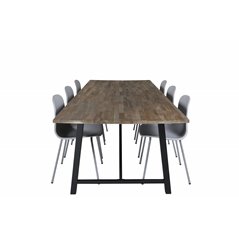 Malang Dining Table - 250*100*H76 - Dark Teak / Black, Arctic Dining Chair - Grey Legs - Grey Plastic_6