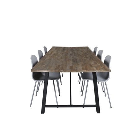 Malang Dining Table - 250*100*H76 - Dark Teak / Black, Arctic Dining Chair - Grey Legs - Grey Plastic_6