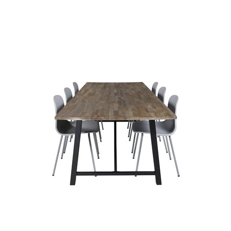 Malang Dining Table - 250*100*H76 - Dark Teak / Black, Arctic Dining Chair - Grey Legs - Grey Plastic_6