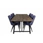 Malang Dining Table - 250*100*H76 - Dark Teak / Black, Velvet Deluxe Dining Chair - Black Legs - Blue Fabric_6