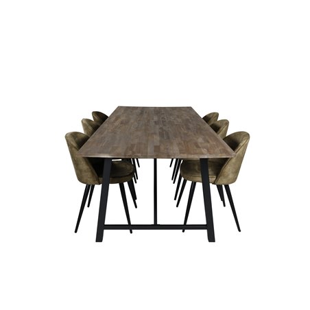 Malang Dining Table - 250*100*H76 - Dark Teak / Black, Velvet Dining Chiar - Black legs -  Dusty Green Velvet_6