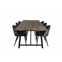 Malang Dining Table - 250*100*H76 - Dark Teak / Black, Velvet Dining Chair -  Black Flower fabric_6