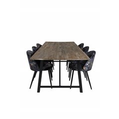 Malang Dining Table - 250*100*H76 - Dark Teak / Black, Velvet Dining Chair -  Black Flower fabric_6