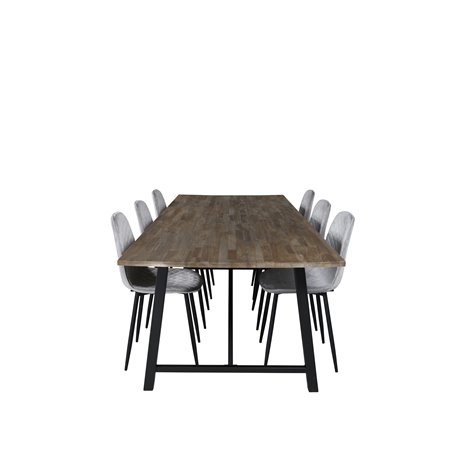 Malang Dining Table - 250*100*H76 - Dark Teak / Black, Polar Diamond Dining Chair - Black Legs - Grey Velvet_6