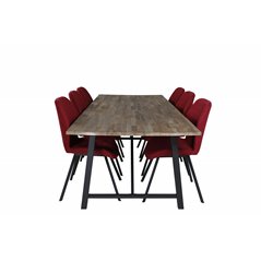 Malang Dining Table - 250*100*H76 - Dark Teak / Black, Gemma  Dining Chair - Black Legs - Red Fabric_6