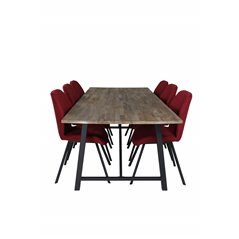 Malang Dining Table - 250*100*H76 - Dark Teak / Black, Gemma  Dining Chair - Black Legs - Red Fabric_6