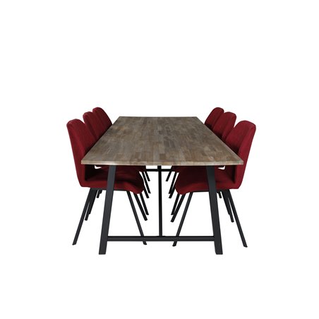 Malang Dining Table - 250*100*H76 - Dark Teak / Black, Gemma  Dining Chair - Black Legs - Red Fabric_6