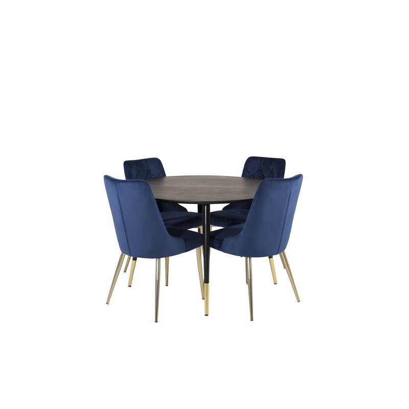 Dipp Dining Table - 115cm - Black / Black Brass, Velvet Deluxe Dining Chair - Blue / Brass_4