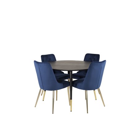 Dipp Dining Table - 115cm - Black / Black Brass, Velvet Deluxe Dining Chair - Blue / Brass_4